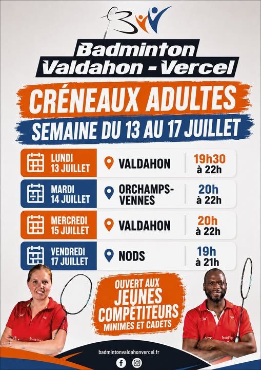 Créneaux adultes du 13 au 17 juillet